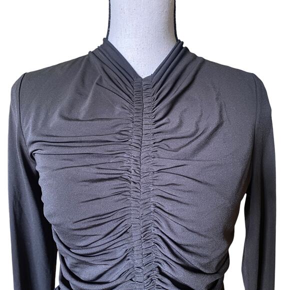 Rachel Parcell Ruched Soft Stretch Top Fits XS/S Black Long Sleeve High V Neck - Picture 11 of 11